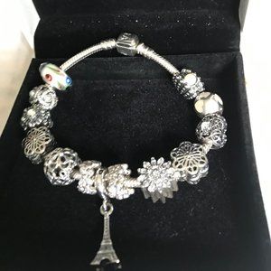 Authentic Pandora 925 Sterling Silver Bracelet with Charms